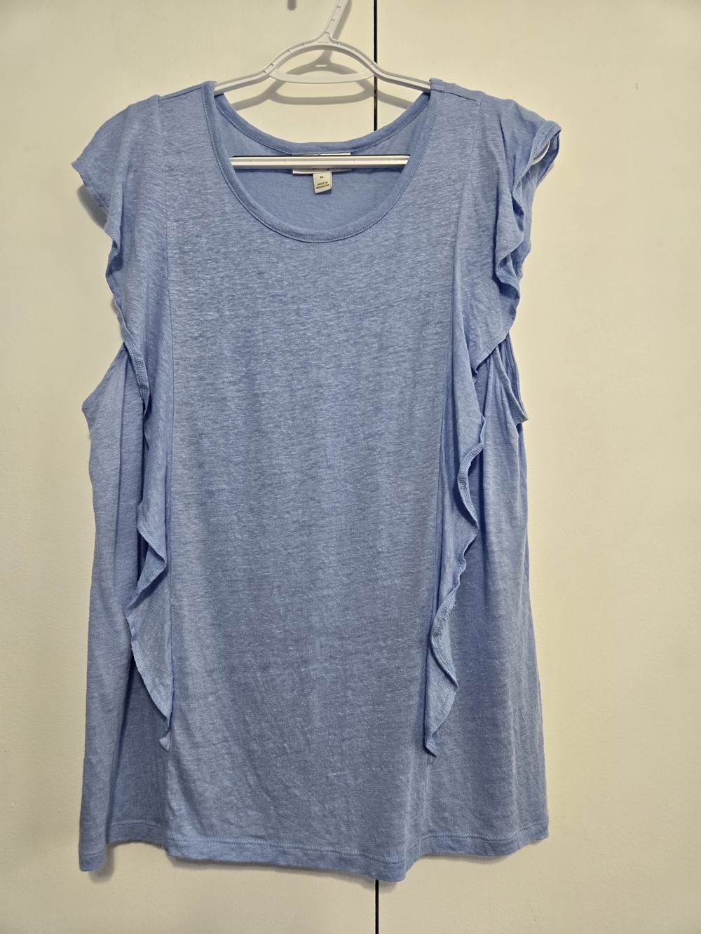 Charter Club Luxury 100% Linen Blue Ruffle Sleeve Top Women's XL